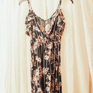 HARMONY AND HAVOC black and pink pinstripe floral high low dress size L